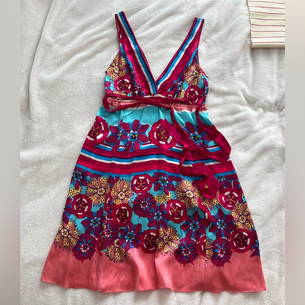 Marciano 100% Silk Pink and Blue Flower Dress